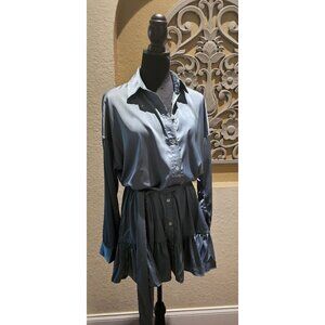 Day & Night M Coastal Cowgirl Women's Satin Button-Up Shirt Dress W Ruffle Hem
